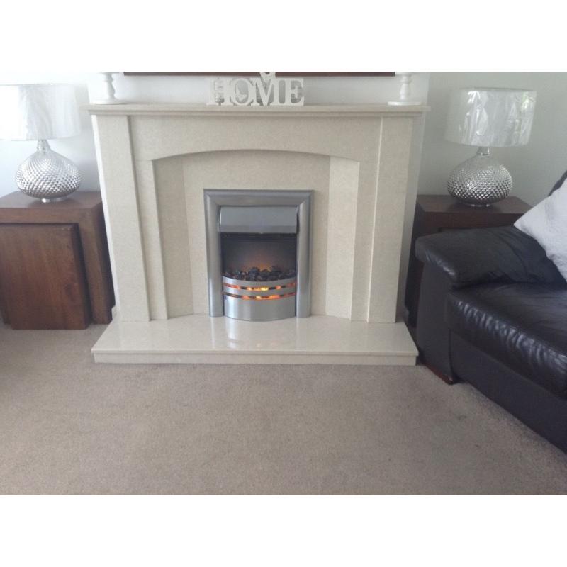 Cream marble hearth and fire surround