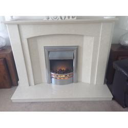 Cream marble hearth and fire surround