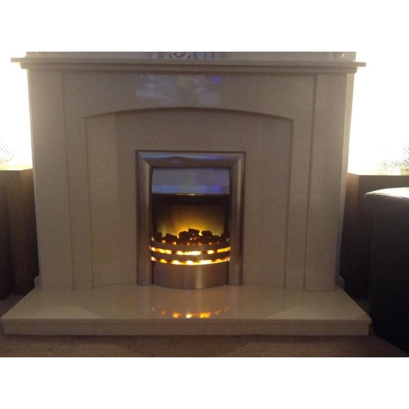 Cream marble hearth and fire surround