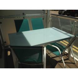 Glass Patio Table and 6 Chairs and Weber Smokey Joe BBQ Grill