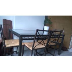 Black metal and glass table and 4 chairs