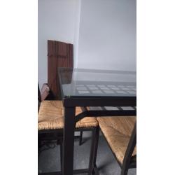 Black metal and glass table and 4 chairs