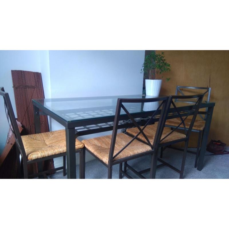 Black metal and glass table and 4 chairs