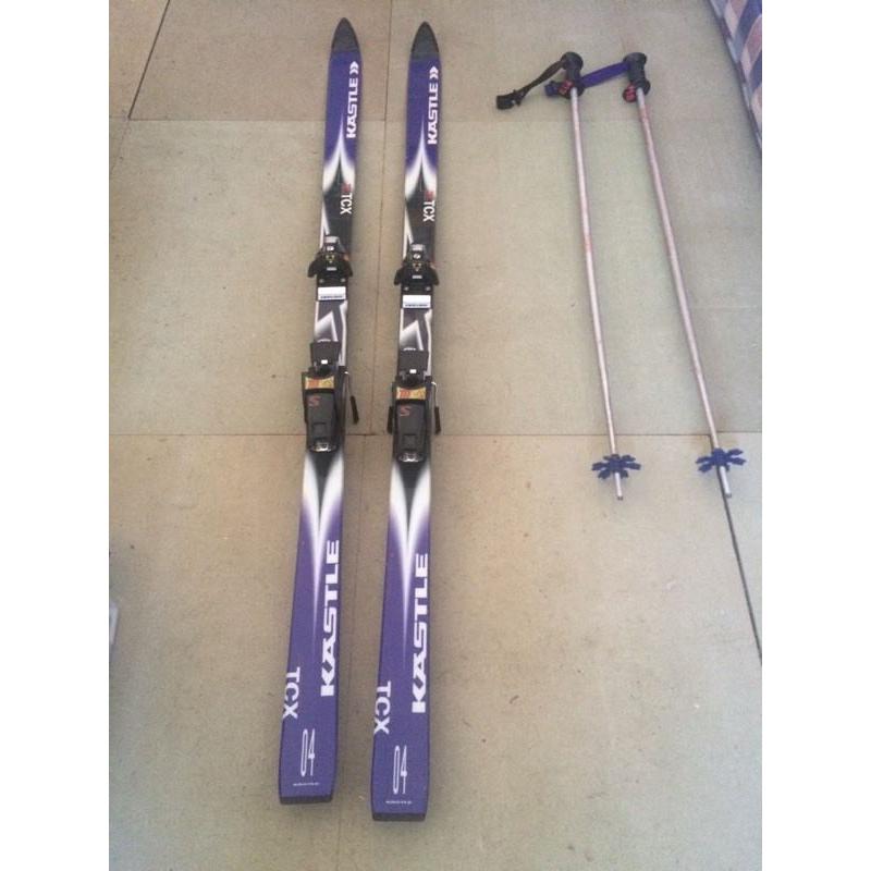Men's Kastle TCX 04 Ski's with bearings, Ski Poles & Men Nordica Ski Boots-Size8.