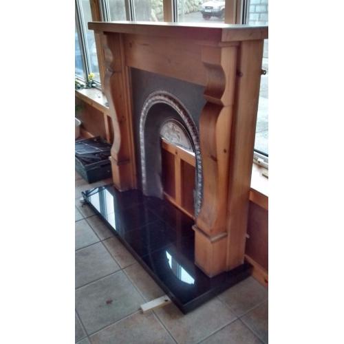 Complete Fireplace, Solid Oak Surround, Cast Iron Inset, Granite Hearth with Grate and basket