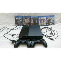 PS 4 500 GB - Immaculate Condition - 2 Controllers, 5 Games (GTA 5, Call of Duty Ghosts...)