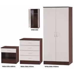 *30-DAY MONEY BACK GUARANTEE!* High Gloss Wardrobe Set w/ Chest and Side Table -Cream/Walnut