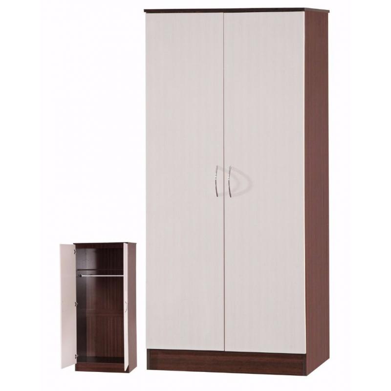 *30-DAY MONEY BACK GUARANTEE!* High Gloss Wardrobe Set w/ Chest and Side Table -Cream/Walnut