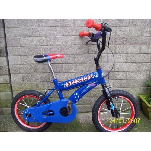 Boy's 14" blue bicycle with stabilisers