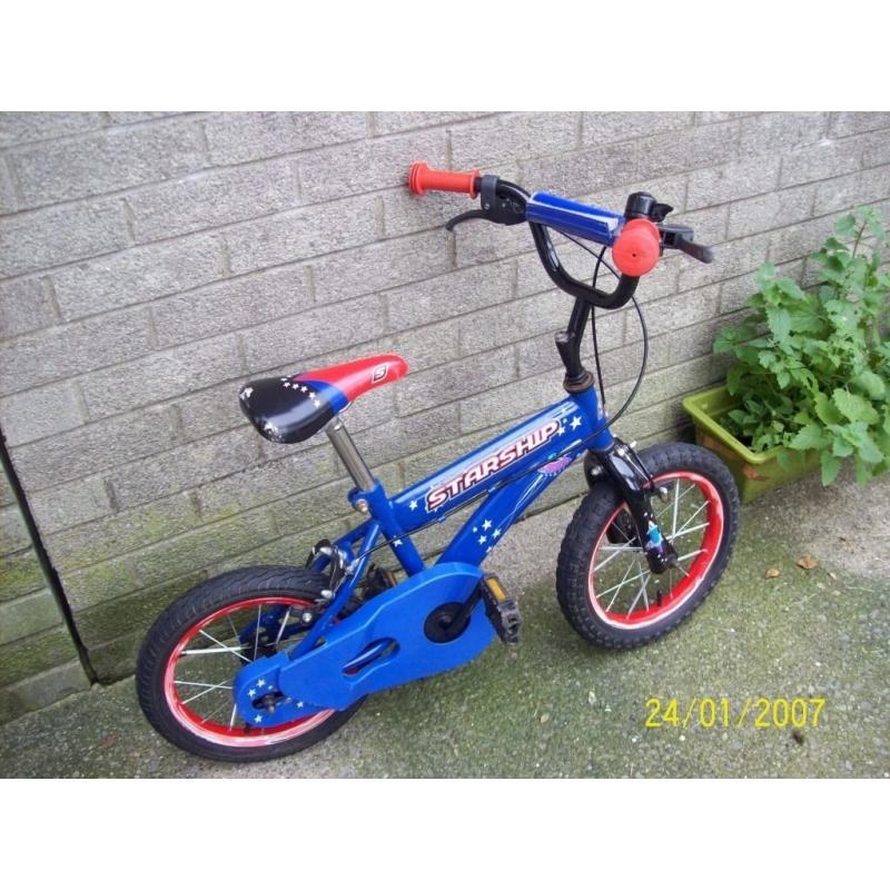 Boy's 14" blue bicycle with stabilisers