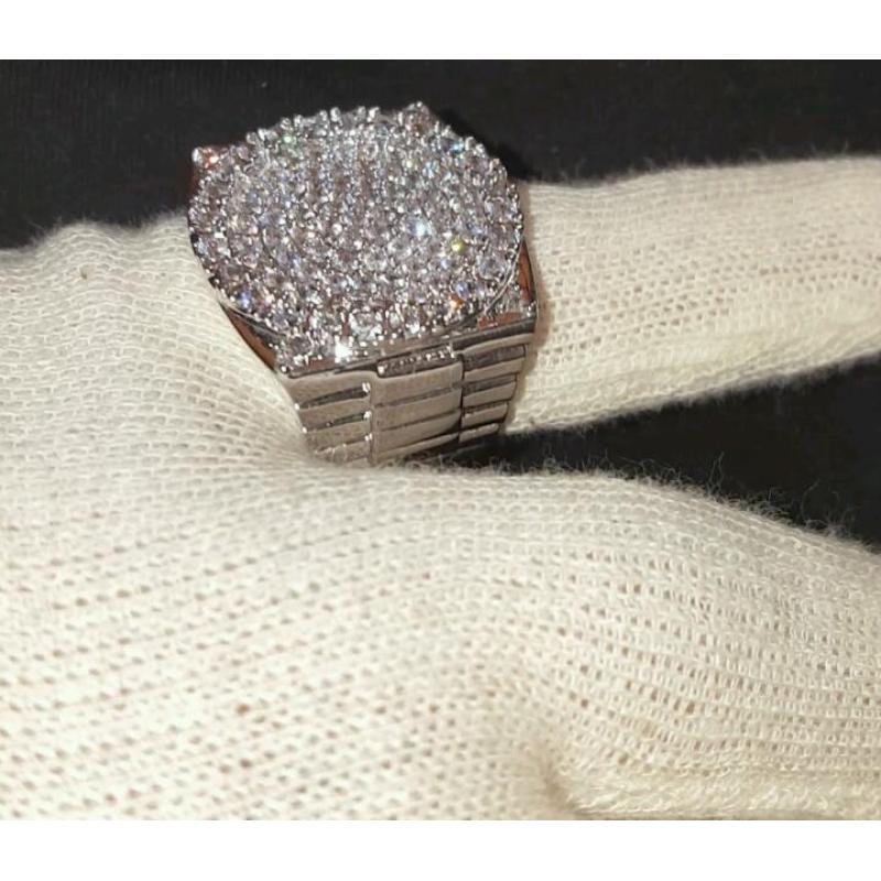 Silver diamond rolex style ring