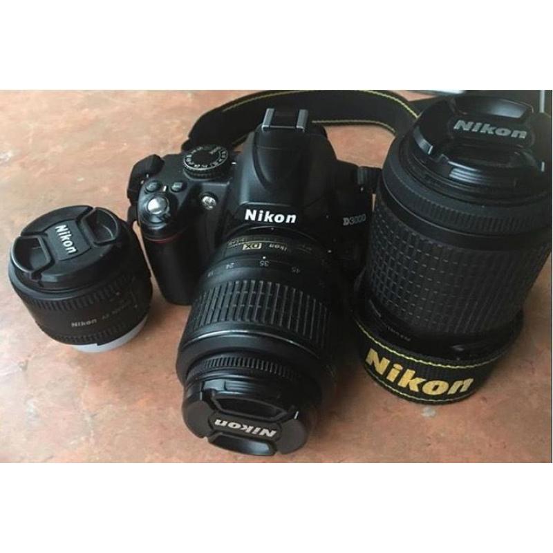 Immaculate condition NIKON D3000+ Nikkor 18-55mm + Nikkor 55-200mm + Nikkor 50mm + Nikon Bag