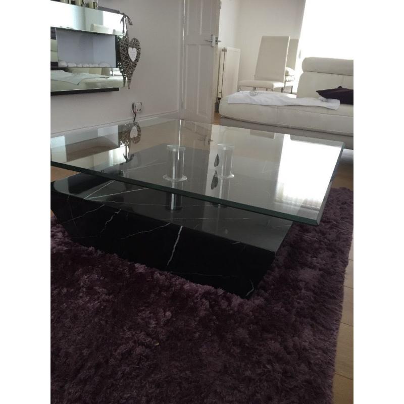 Glass and marble effect square coffee table