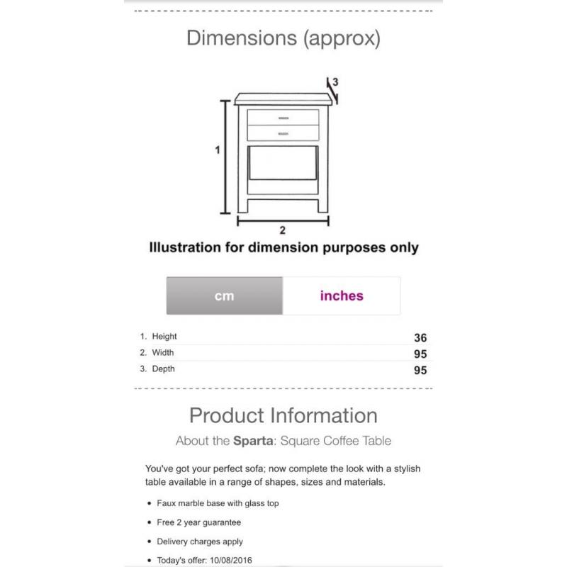 Glass and marble effect square coffee table
