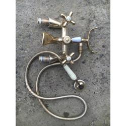 GOLD PLATED BATH MIXER TAPS WITH SHOWER ATTACHMENT