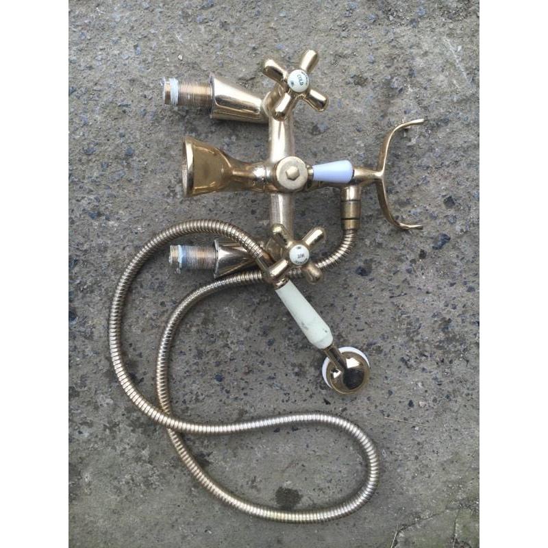 GOLD PLATED BATH MIXER TAPS WITH SHOWER ATTACHMENT