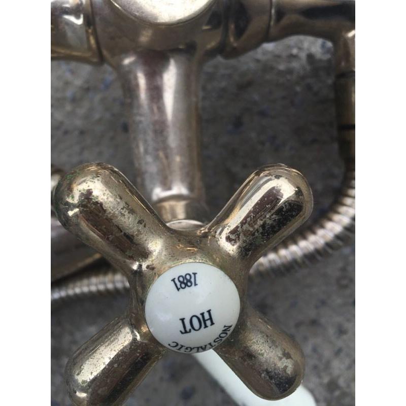 GOLD PLATED BATH MIXER TAPS WITH SHOWER ATTACHMENT