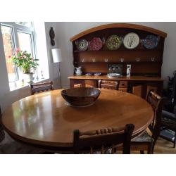 Well loved, beautiful South African Yellowood & Imbuia dining table & welsh dresser for sale