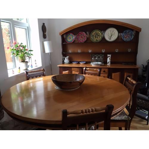 Well loved, beautiful South African Yellowood & Imbuia dining table & welsh dresser for sale