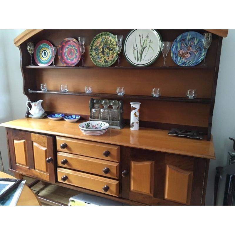 Well loved, beautiful South African Yellowood & Imbuia dining table & welsh dresser for sale
