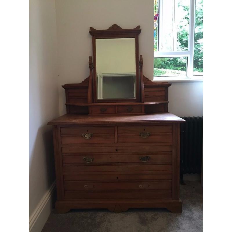 Victorian pine chest of drawers with mirror