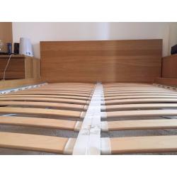 Double bed frame, stained oak veneer, MALM from IKEA, pet & smoke free home