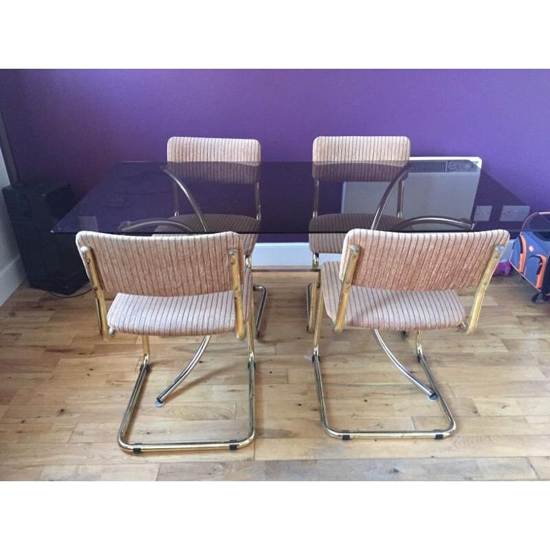 Retro smoked glass dining table and chairs