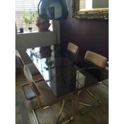 Retro smoked glass dining table and chairs