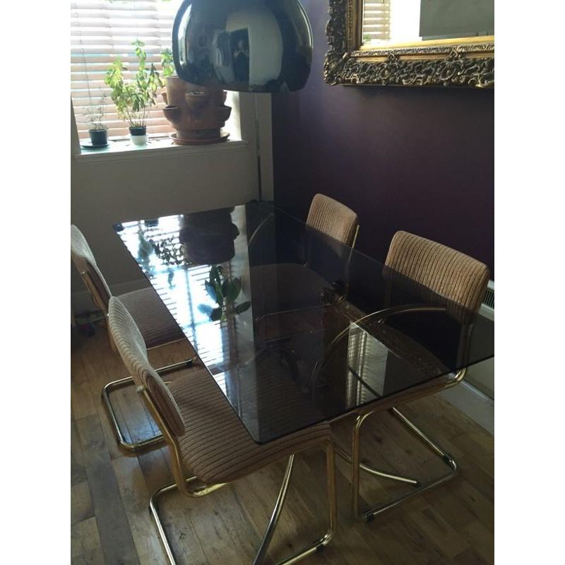Retro smoked glass dining table and chairs