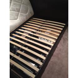 Double Bed. Brown Leather frame, including head board and mattress.