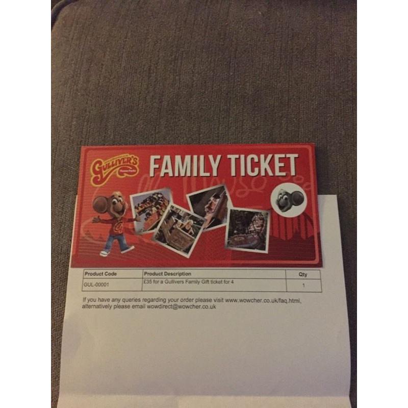 Gullivers world family ticket for 4