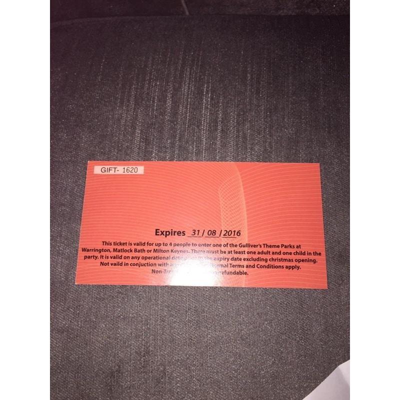 Gullivers world family ticket for 4