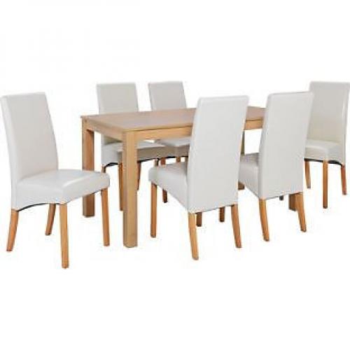 Bromham Oak Dining Table and 6 Cream Skirted Chairs.