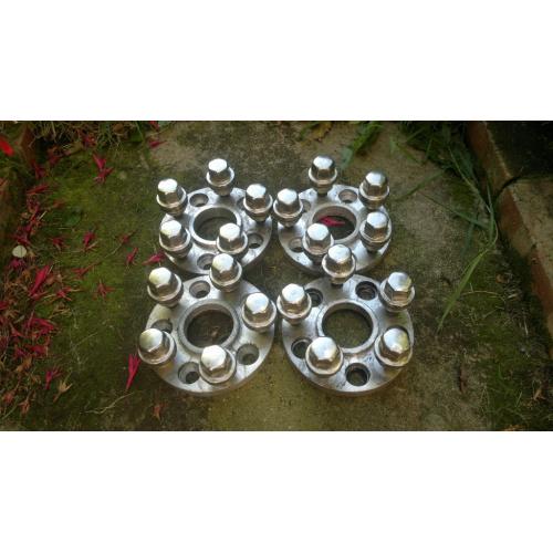 2x pairs of 5x112 to 5x120 wheel adaptors, M14x1.5 x 26mm Bolts, Land Rover Nuts + locking Key