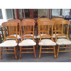 8 dining chairs,solid oak,carved back,clean cushion