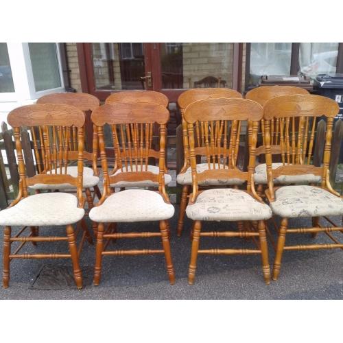 8 dining chairs,solid oak,carved back,clean cushion