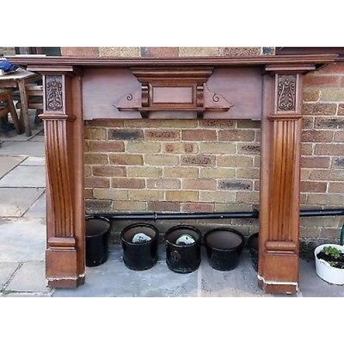 Antique Solid Oak Edwardian Fireplace Surround.
