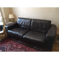 Brown leather 3 seater sofa bed double bed