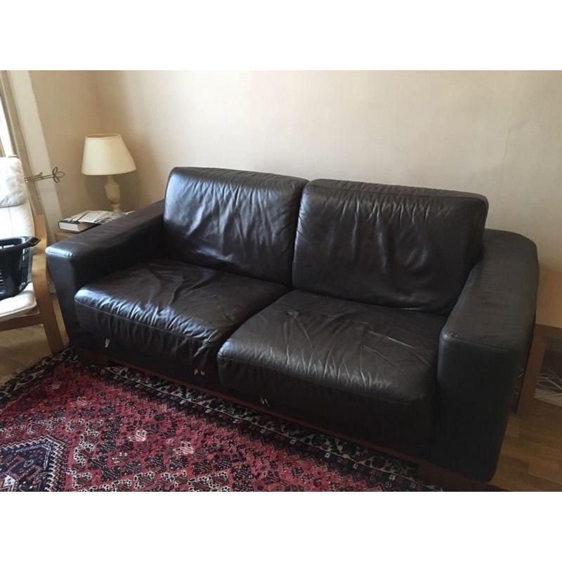 Brown leather 3 seater sofa bed double bed