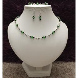 Handmade green crystal 3 piece jewellery set