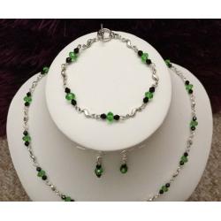 Handmade green crystal 3 piece jewellery set
