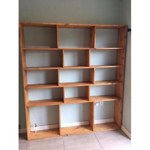 Large handmade pine wood shelving unit