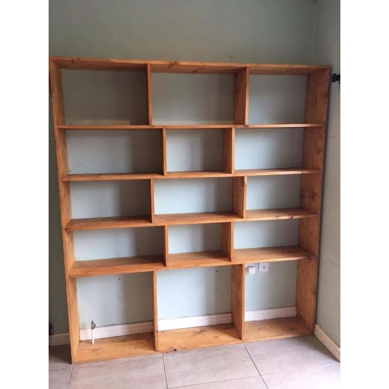 Large handmade pine wood shelving unit