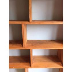 Large handmade pine wood shelving unit