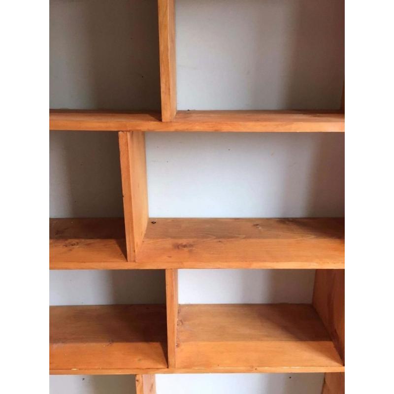 Large handmade pine wood shelving unit