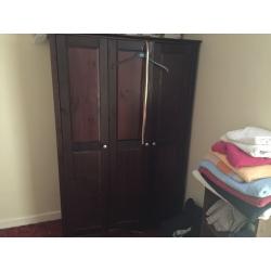 Large 3 door dark wood wardrobe for sale