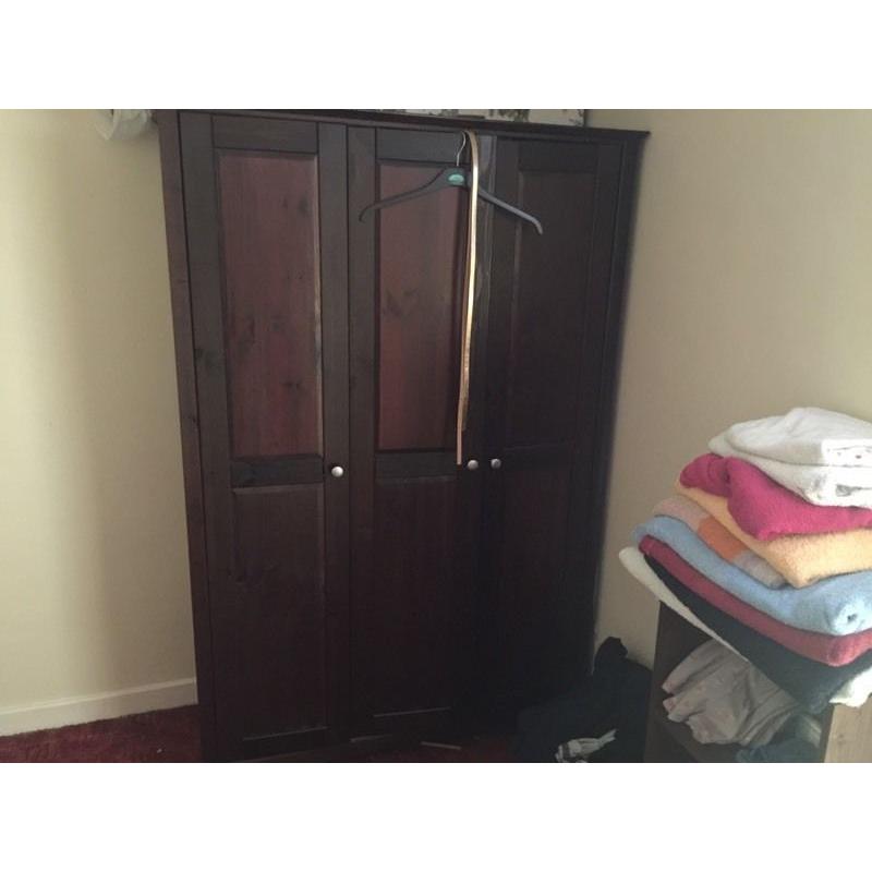 Large 3 door dark wood wardrobe for sale