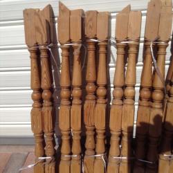 Set of 44 used Red Pine Stair Spindles with 2 Acorn shape newel tops