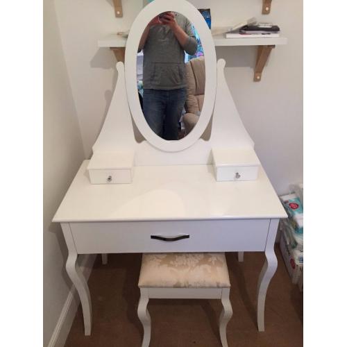 White Dressing Table with Mirror and Stool