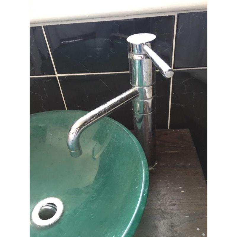 Bathroom basin, mixer tap and pedestal